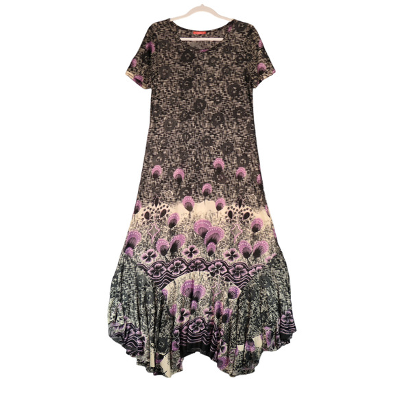 Simply Aster Maxi Dress Womens M Gray Floral Lightweight Handkerchief Hem Boho - Picture 1 of 10